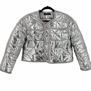 Hudson Silver Metallic Cropped Puffer Jacket